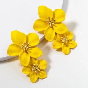 Thalia Blooms Florets Vivid Yellow Tiered Flower Earrings Gift Packaged